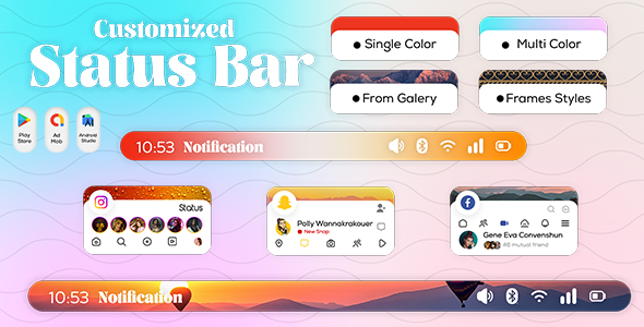 Material Customized Status Bar - Super Status Bar - Notification Bar - Customization Color Bar