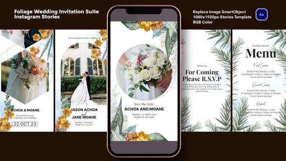 Foliage Wedding Invitation Suite Instagram Stories