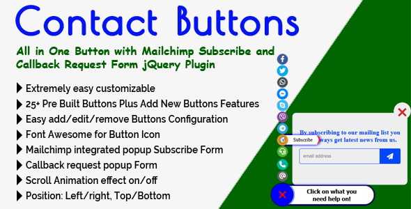 Contact Buttons - All in One Button with Mailchimp Subscribe and Callback Request Form jQuery Plugin