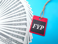 Banknotes and wooden board with the word FYP. - PhotoDune Item for Sale