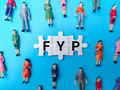 Miniature people with the word FYP on blue background. - PhotoDune Item for Sale