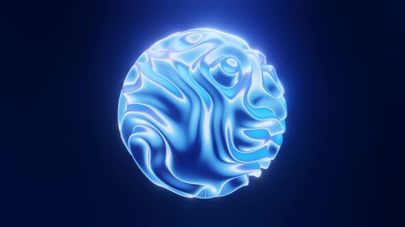 Blue Shiny Metal Wavy Ball Seamless  3d Animation Loop