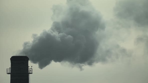 Smoke Comes From the Chimney. Air Pollution. Slow Motion. Ecology. Kyiv. Ukraine