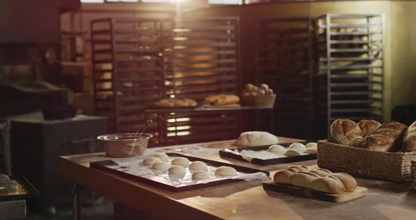 Animation of rolls and breads prepared for baking