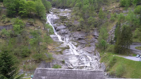 Wild Waterfall in the Mountains of Italy. Pure Wild Highland Waterfall in Stony Ground