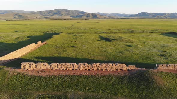 Ruins of Ancient City, Building and Wall From Ancient Times in Treeless Vast Plain of Mongolia