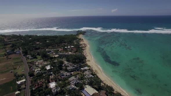 Aerial Bird Eye View of Coast with Sand Beach and Transparent Water of Indian Ocean, Mauriticus