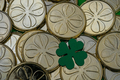 Golden coins with clovers background  - PhotoDune Item for Sale