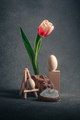 concept spring. freakebana. red-white tulip and Easter eggs. easter concept. - PhotoDune Item for Sale