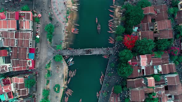 Aerial view of Hoi An ancient town, Hoai river