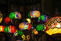 Beautiful oriental red, green and  yellow  glass lanterns on dark background. Vintage toned. - PhotoDune Item for Sale
