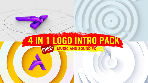 Logo Animation 4 in 1 pack logo Reveal minimal logo opener Ident with free music and fx