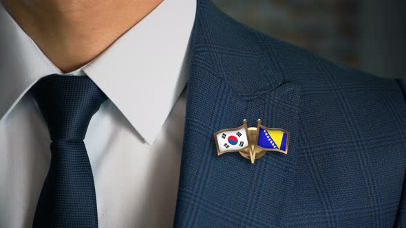 Businessman Friend Flags Pin South Korea Bosnia And Herzegovina