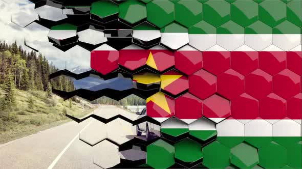 Suriname Flag Hexagon Transition - 4K Resolution alt