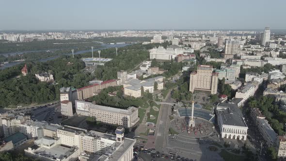 Kyiv, Ukraine. Aerial View. Slow Motion, Flat, Gray