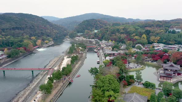 Aerial view 4k by drone of river in Uji City