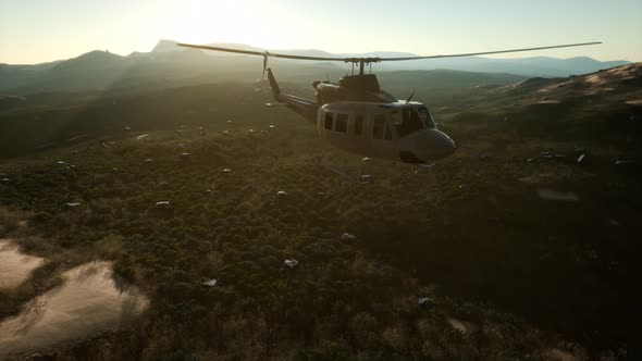 Slow Motion United States Military Helicopter in Vietnam alt