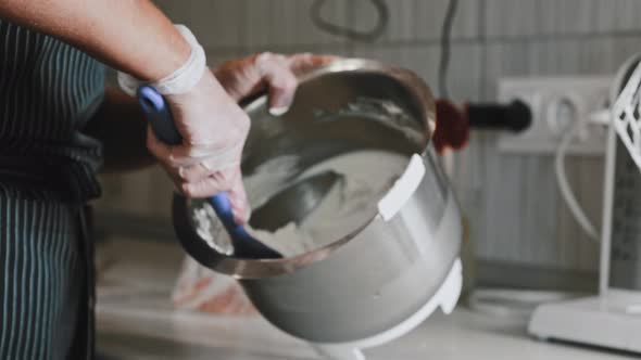 Woman Chef Making a Cake  Mixing Top Cream for Cake