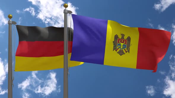 Germany Flag Vs Moldova On Flagpole