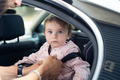 Father putting his daughter's seatbelt on in his car - PhotoDune Item for Sale