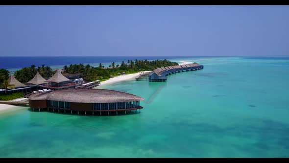 Aerial top down travel of marine sea view beach holiday by blue ocean with white sandy background of