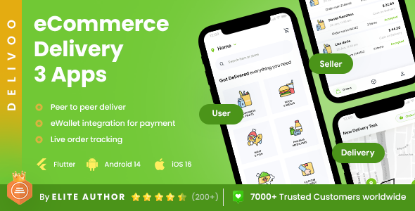 6 App Template| eCommerce Food Grocery Delivery App| Courier App| Peer to Peer Delivery App| Delivoo