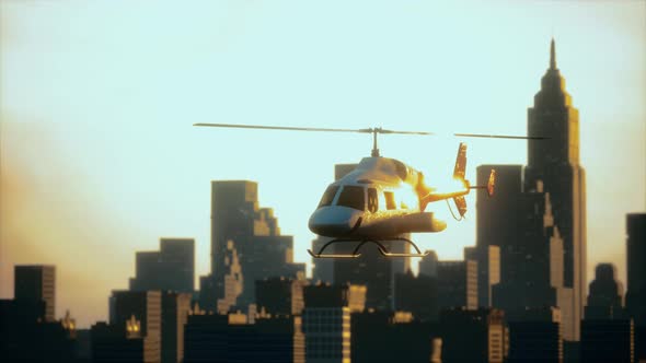 Silhouette Helicopter at City Scape Background alt