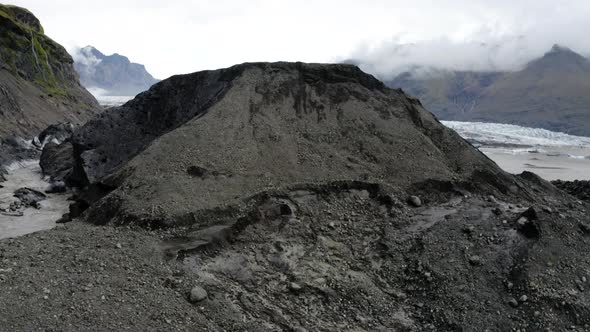 Revealed Glacier Ice In Skaftafell Mountains In Southern Iceland. Aerial Drone