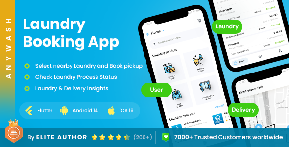6 App Template| Multi Vendor Laundry Booking App| Dry Cleaning App | Laundry Service App| Anywash