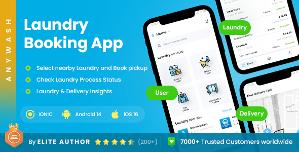 6 App Template| Multi Vendor Laundry Booking App| Dry Cleaning App | Laundry Delivery App| AnyWash