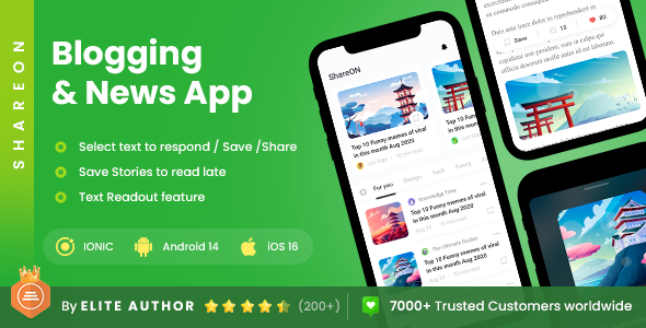 2 App Template | Online Short News App | Modern Blogging App | Magazine App | ShareOn