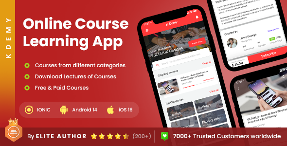 2 App Template| Online Learning App| Online exam app | Online Class App| Kdemy