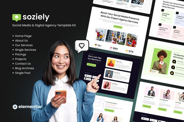 Soziely | Social Media & Digital Marketing Agency Elementor Template Kit