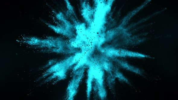 Super Slow Motion Shot of Blue Powder Explosion Isolated on Black Background at 1000Fps.