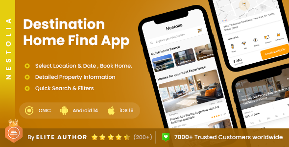 2 App Template| Destination Home Finder App| Rental Property App| Resort Hotel Booking App| Nestolia