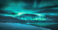 Aurora borealis over ocean. Northern lights and frozen sea coast - PhotoDune Item for Sale