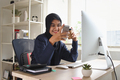 Muslim woman using smartphone in office. Entrepreneur businessman, freelancer - PhotoDune Item for Sale