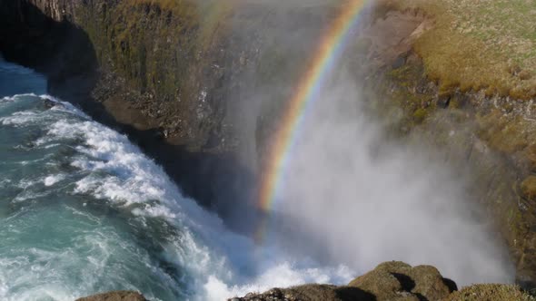 Rainbow at Gullfoss waterfall (Golden waterfall) in Golden Circle, Iceland