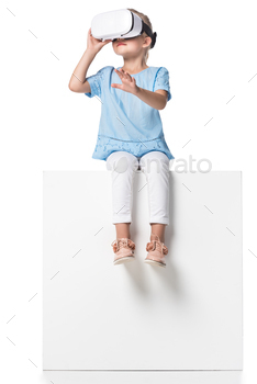 child using wearable technology isolated on white