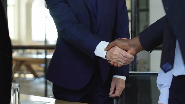 Representatives of Delegation Shaking Hands With Partners, Meeting With Investor