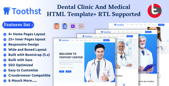 Toothst - Dental Clinic And Medical HTML Template+ RTL Supported