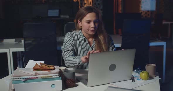 Upset Girl Office Worker Closing Down Her Laptop While Working Late at Night