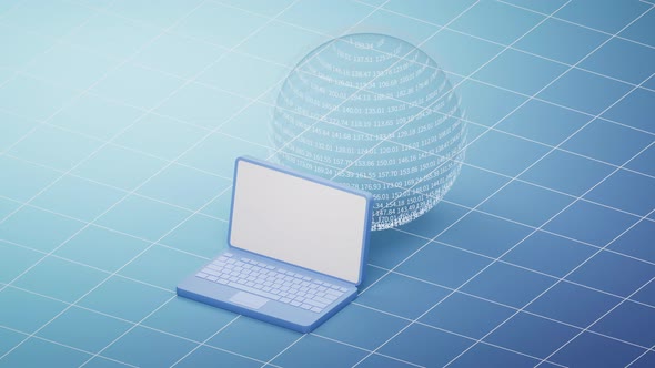 Transparent data sphere with laptop