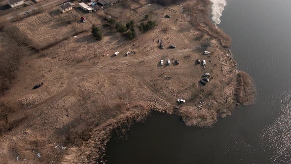 Aerial View Like Beach People Resting Eating Cooking