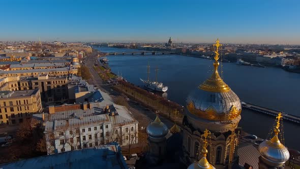 Aerial Footage of Golden Dome of Church of the Assumption of the Blessed Virgin Mary Blockade Temple