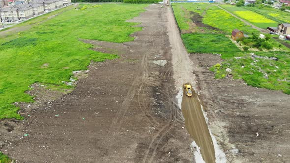 Construction of the road from the air. Road construction technology.