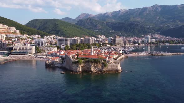 View From the Drone on the Old and New Part of the Coastal City