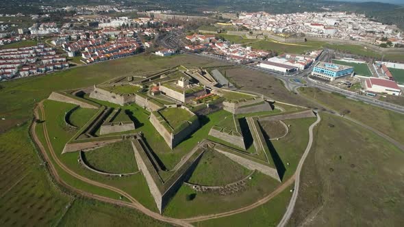 Aerial Drone View of Fort Nossa Senhora Da Graca in Elvas on Top of Monte Da Graca Portugal