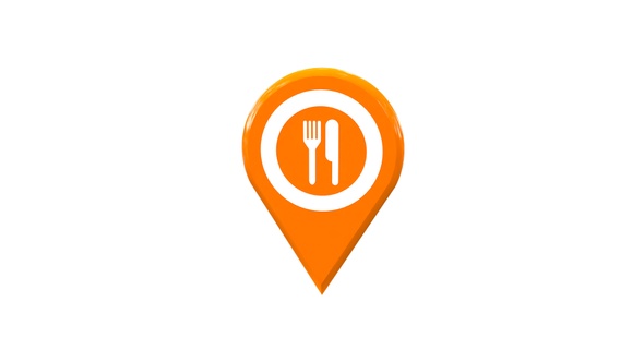 Food & Restaurant Map Location 3D Pin Icon Orange