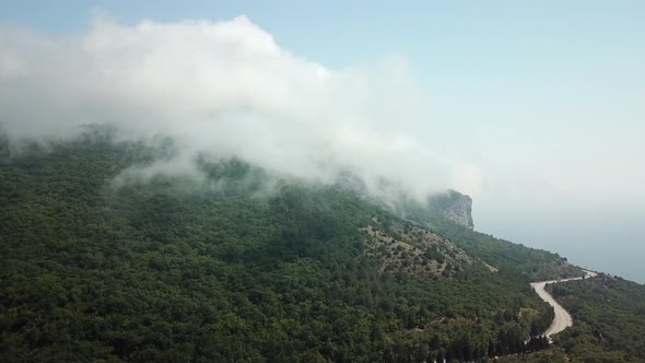 Crimea with Beautiful View of Mountains and Highway Road Between the Mountains